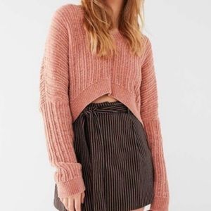 Urban Outfitters Blush Pink Silence + Noise Ribbed Cropped Chenille Sweater